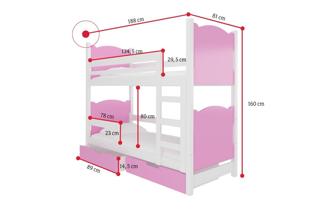 Detská poschodová posteľ BALADA - ROZMEROVKA - 2