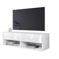 TV stolík MENDES A 100, 100x30x32, biela/biela lesk, bez LED osvetlenia -  - 0