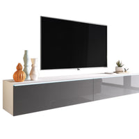 TV stolík MENDES D 180, 180x30x32, biela/siva lesk -  - 0