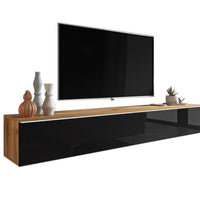 TV stolík MENDES D 180, 180x30x32, dub wotan/čierna lesk + LED -  - 0