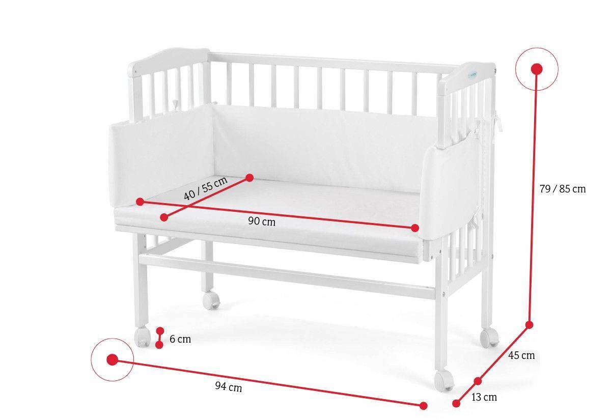 Prístavná postieľka 2 v 1 s matracom a mantinelom MANULIA 2 - ROZMEROVKA - 1