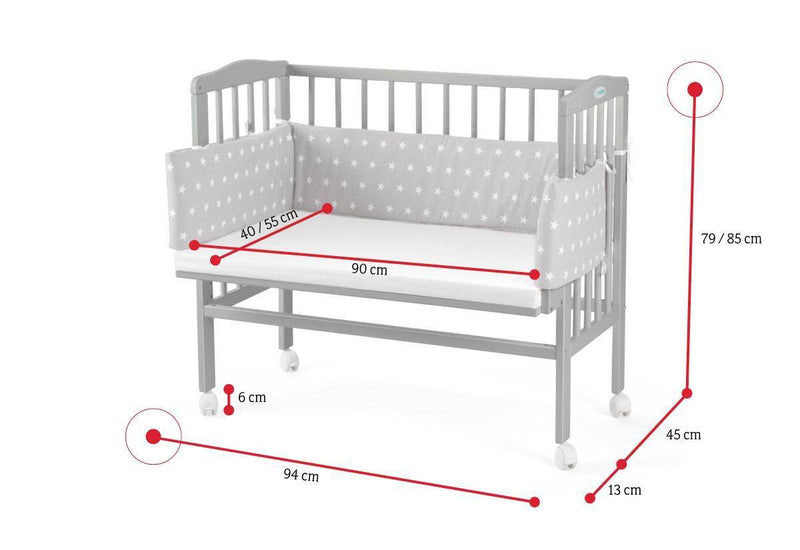Prístavná postieľka 2 v 1 s matracom a mantinelom MANULIA 3 - ROZMEROVKA - 1