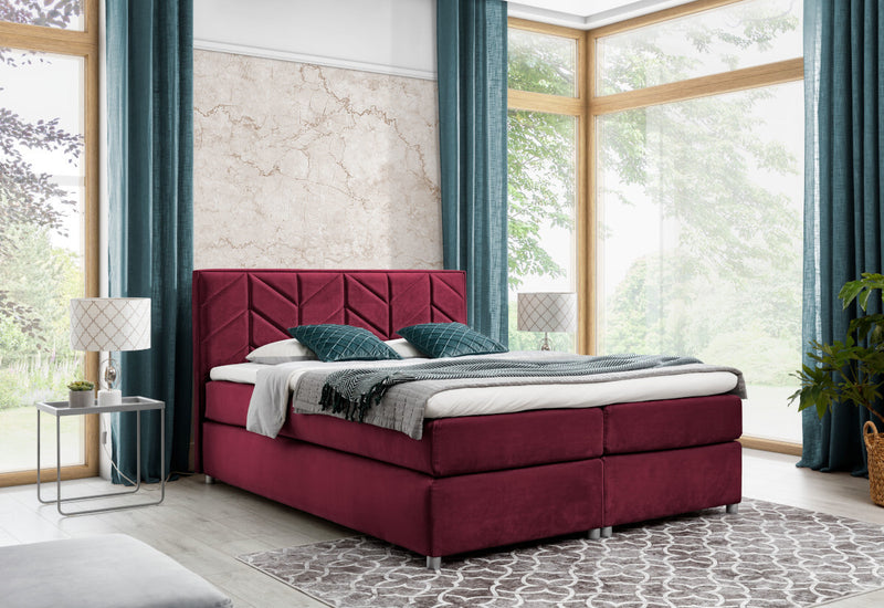 Čalúnená posteľ boxspring MODLA + topper, 120x200, bordová (czerwone wino) -  - 0