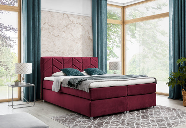 Čalúnená posteľ boxspring MODLA + topper, 160x200, bordová (czerwone wino) -  - 0