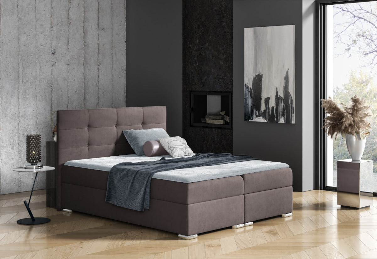 Čalúnená posteľ boxspring OLINA + topper, 140x200, hnedá -  - 0