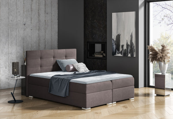 Čalúnená posteľ boxspring OLINA + topper, 140x200, hnedá -  - 0