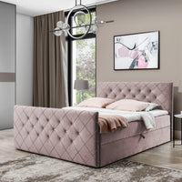 Čalúnená posteľ boxspring MATRAGI + topper, 120x200, ružová (stary rozowy) -  - 0