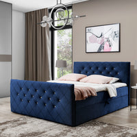 Čalúnená posteľ boxspring MATRAGI + topper, 120x200, modrá (granatowy) -  - 0