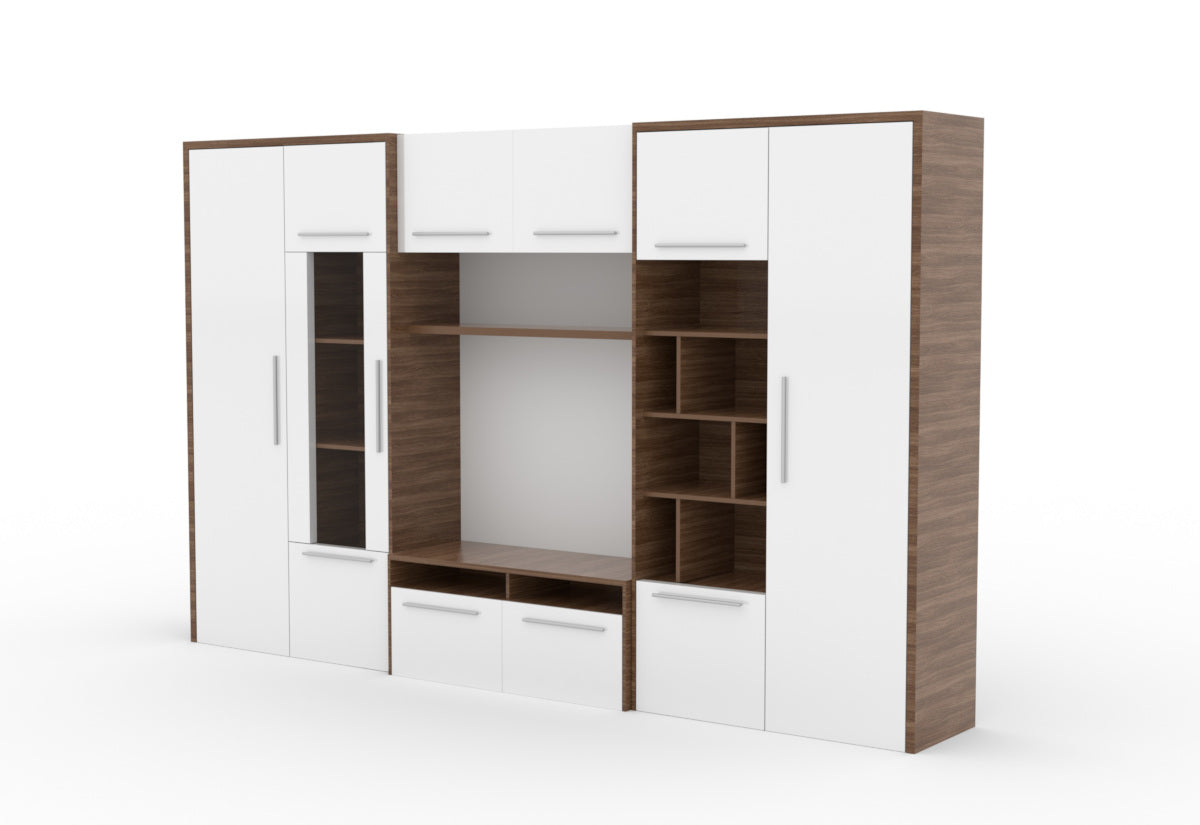 Obývacia stena ANIO, 320x200x45, dub mont blanc tmavý/biela lesk -  - 0